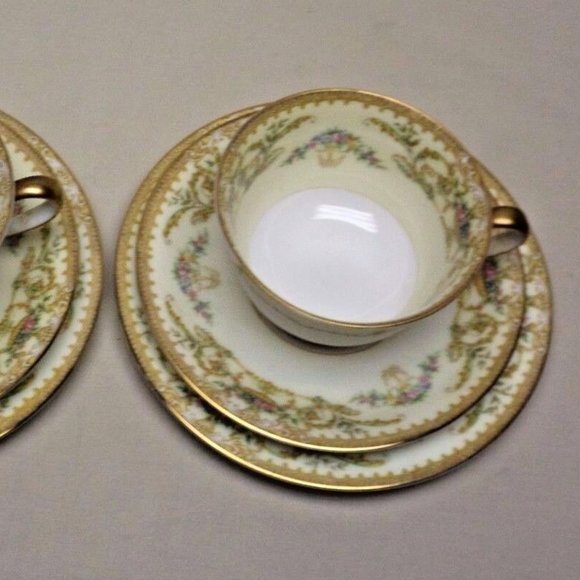 Noritake China Nanette set of 2 - 3 pc Footed Teacup, Saucer and Luncheon Plates - Picture 7 of 16